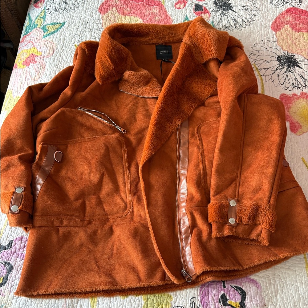 Orange Faux Shearling Jacket